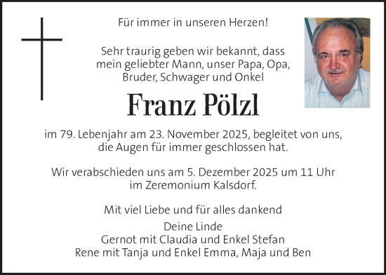 Traueranzeige von Franz Pölzl von Kleine Zeitung