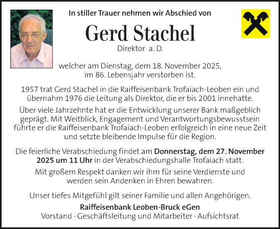 Traueranzeige von Gerd Stachel von Kleine Zeitung