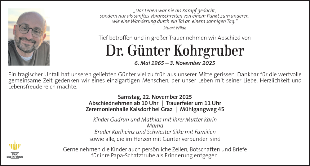  Traueranzeige für Günter Kohrgruber vom 16.11.2025 aus Kleine Zeitung