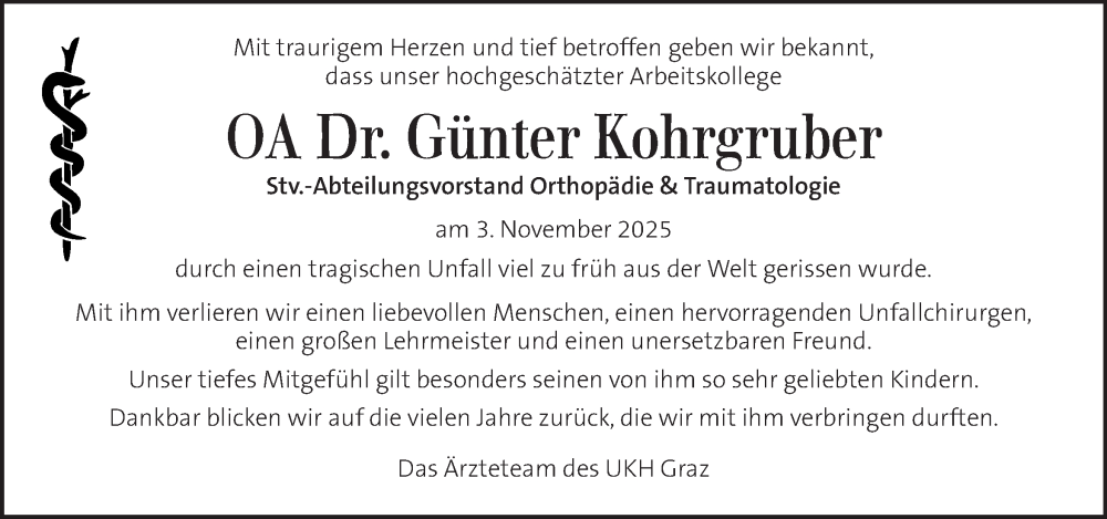  Traueranzeige für Günter Kohrgruber vom 19.11.2025 aus Kleine Zeitung