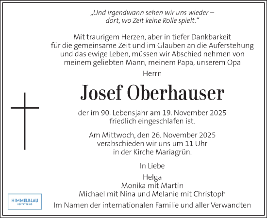 Traueranzeige von Josef Oberhauser von Kleine Zeitung