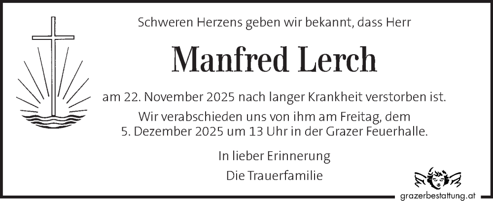  Traueranzeige für Manfred Lerch vom 30.11.2025 aus Kleine Zeitung