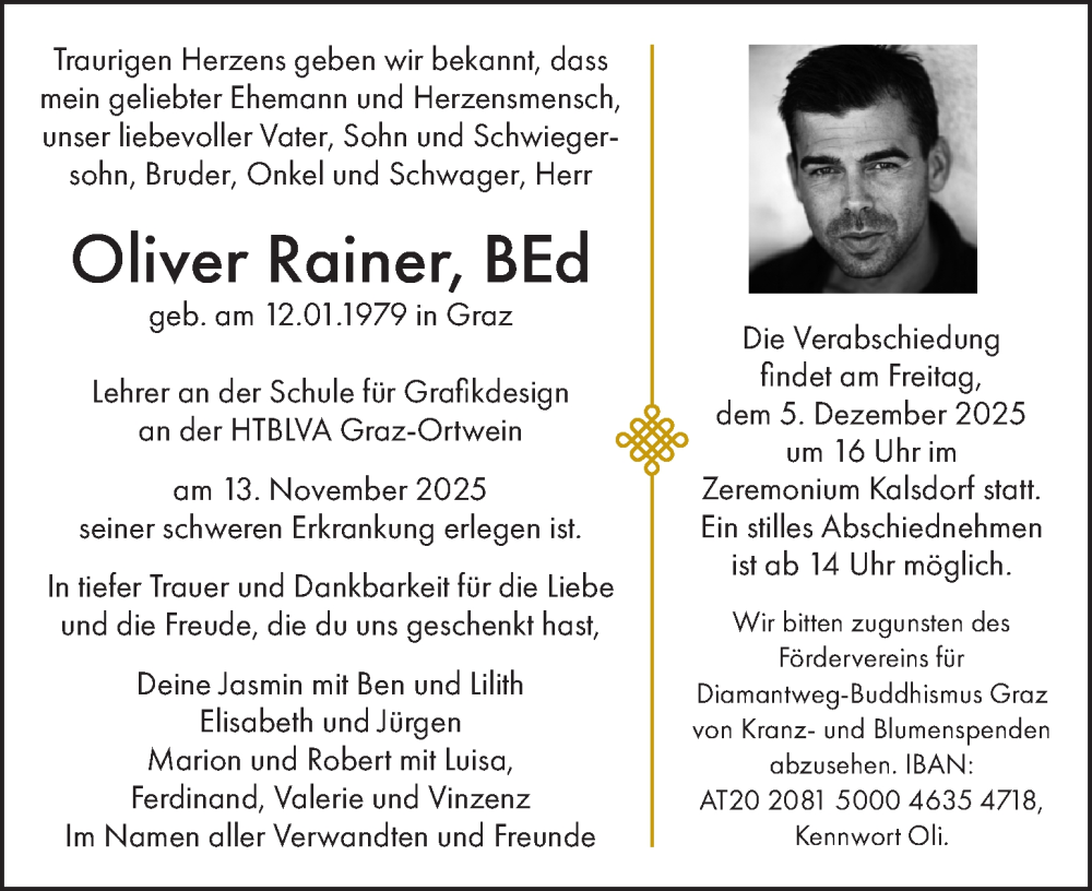  Traueranzeige für Oliver Rainer vom 29.11.2025 aus Kleine Zeitung