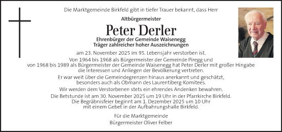 Traueranzeige von Peter Derler von Kleine Zeitung