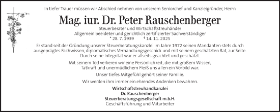 Traueranzeige von Peter Rauschenberger von Kleine Zeitung