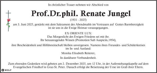 Traueranzeige von Renate Jungel von Kleine Zeitung