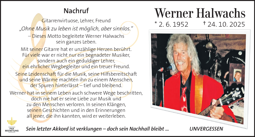  Traueranzeige für Werner Halwachs vom 23.11.2025 aus Kleine Zeitung