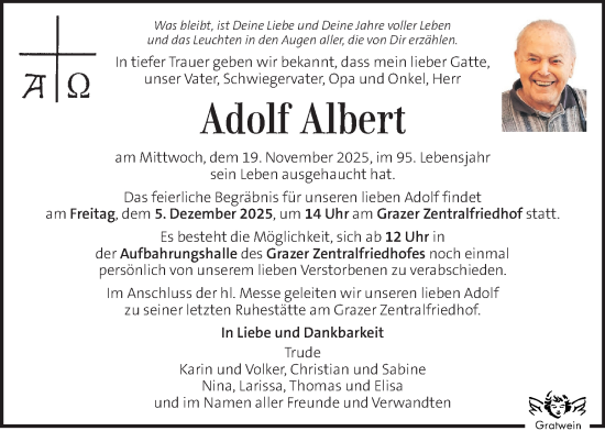 Traueranzeige von Adolf Albert von Kleine Zeitung