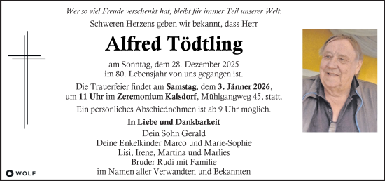 Traueranzeige von Alfred Tödtling von Kleine Zeitung