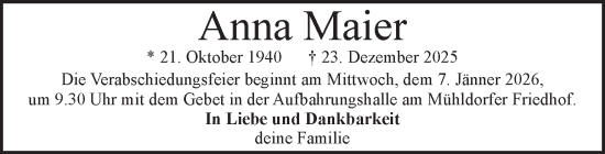 Traueranzeige von Anna Maier von Kleine Zeitung