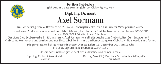 Traueranzeige von Axel Sormann von Kleine Zeitung