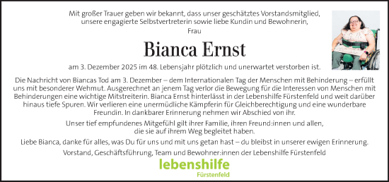Traueranzeige von Bianca Ernst von Kleine Zeitung