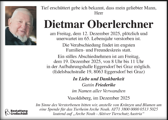 Traueranzeige von Dietmar Oberlerchner von Kleine Zeitung