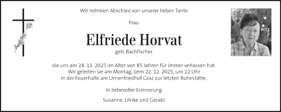 Traueranzeige von Elfriede Horvat von Kleine Zeitung