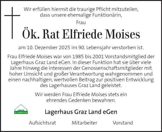Traueranzeige von Elfriede Moises von Kleine Zeitung