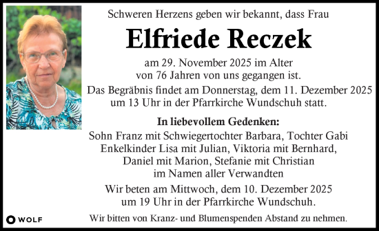Traueranzeige von Elfriede Reczek von Kleine Zeitung