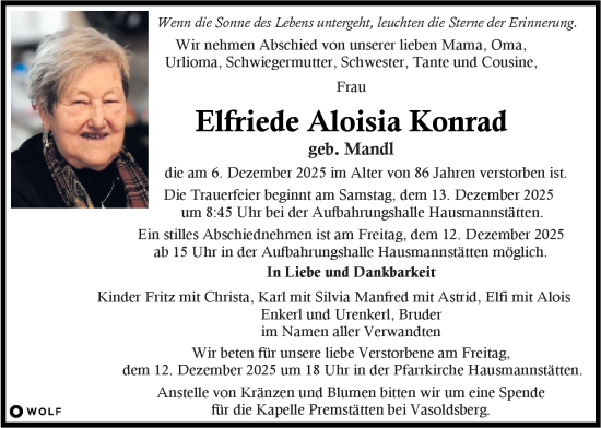 Traueranzeige von Elfriede Aloisia Konrad von Kleine Zeitung