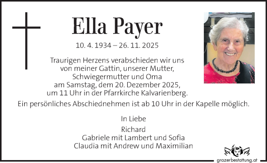 Traueranzeige von Ella Payer von Kleine Zeitung