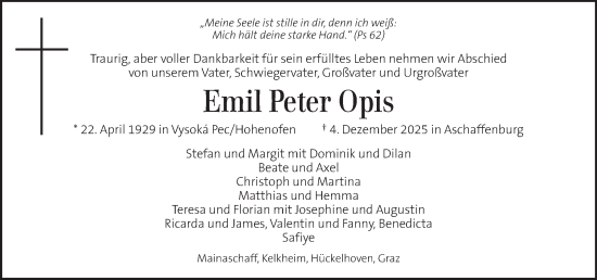 Traueranzeige von Emil Peter Opis von Kleine Zeitung