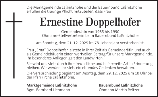 Traueranzeige von Ernestine Doppelhofer von Kleine Zeitung