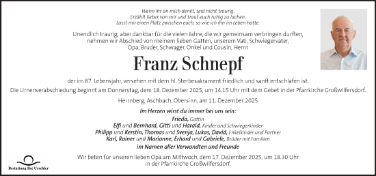 Traueranzeige von Franz Schnepf von Kleine Zeitung
