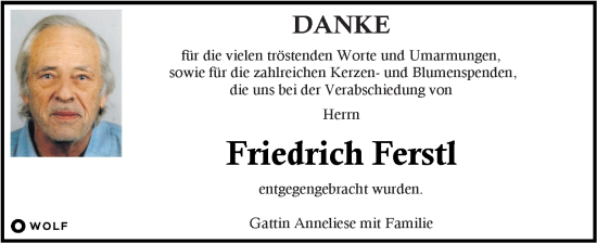 Traueranzeige von Friedrich Ferstl von Kleine Zeitung