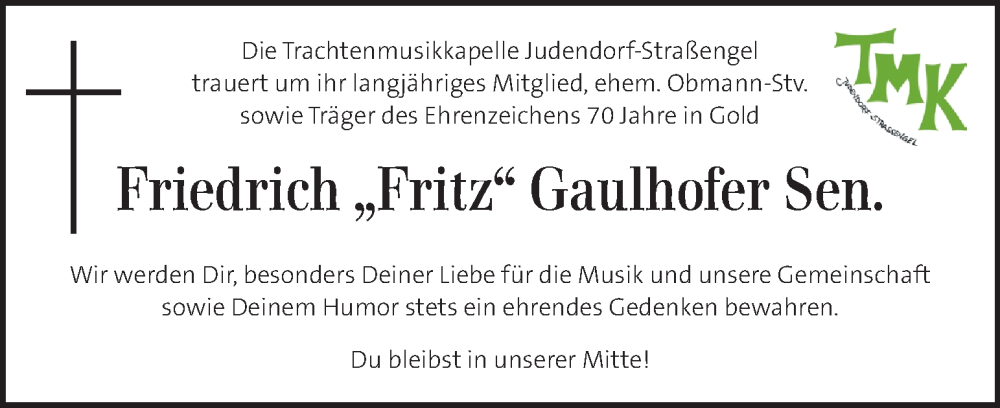  Traueranzeige für Friedrich Gaulhofer vom 07.12.2025 aus Kleine Zeitung