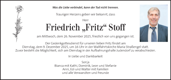 Traueranzeige von Friedrich Stoff von Kleine Zeitung