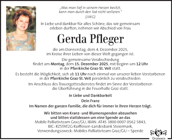 Traueranzeige von Gerda Pfleger von Kleine Zeitung