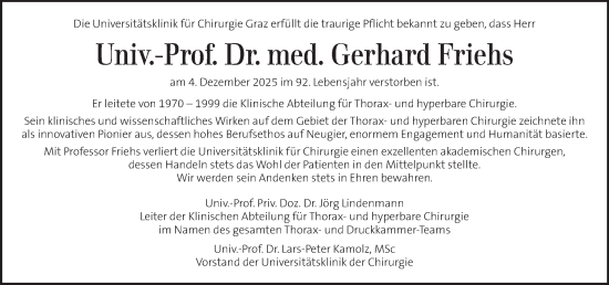 Traueranzeige von Gerhard Friehs von Kleine Zeitung