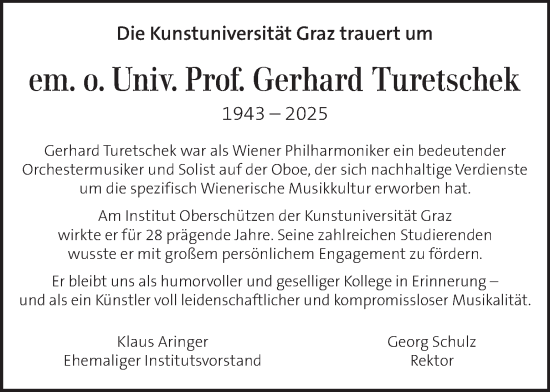 Traueranzeige von Gerhard Turetschek von Kleine Zeitung
