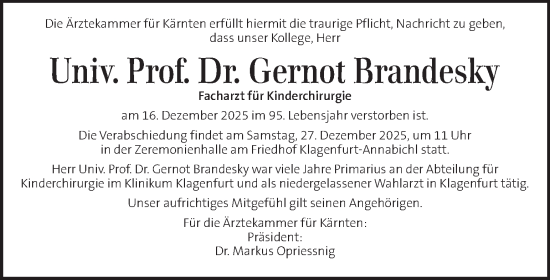 Traueranzeige von Gernot Brandesky von Kleine Zeitung