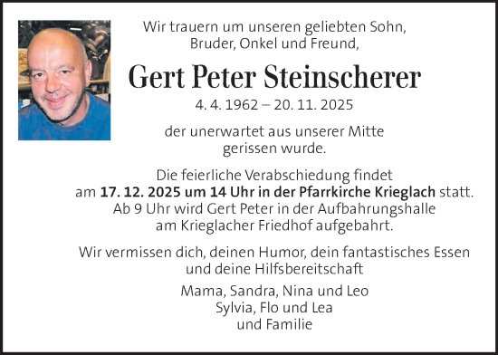 Traueranzeige von Gert Peter Steinscherer von Kleine Zeitung
