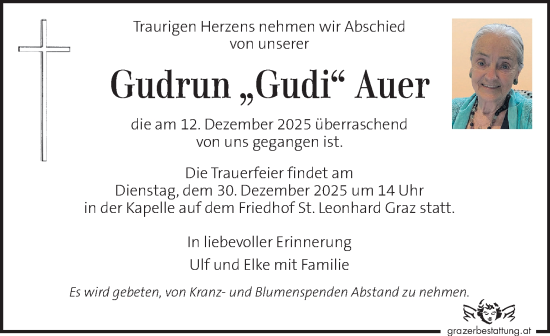 Traueranzeige von Gudrun Auer von Kleine Zeitung