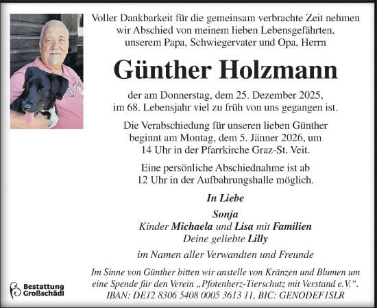 Traueranzeige von Günther Holzmann von Kleine Zeitung