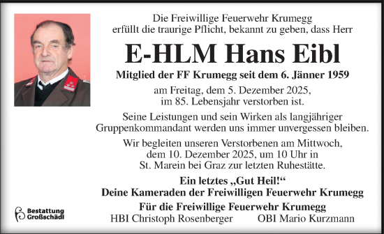 Traueranzeige von Hans Eibl von Kleine Zeitung