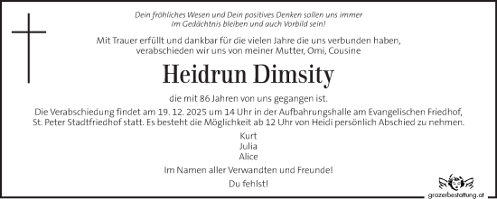 Traueranzeige von Heidrun Dimsity von Kleine Zeitung