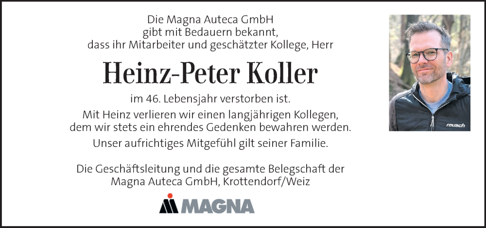  Traueranzeige für Heinz-Peter Koller vom 13.12.2025 aus Kleine Zeitung
