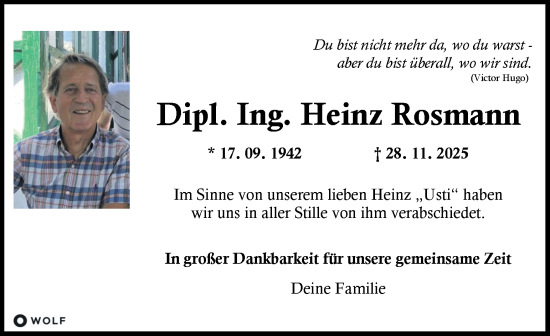 Traueranzeige von Heinz Rosmann von Kleine Zeitung