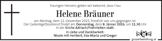 Traueranzeige von Helene Bräuner von Kleine Zeitung