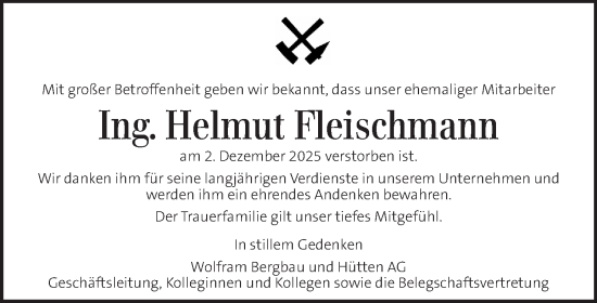 Traueranzeige von Helmut Fleischmann von Kleine Zeitung