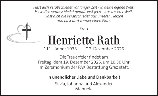 Traueranzeige von Henriette Rath von Kleine Zeitung