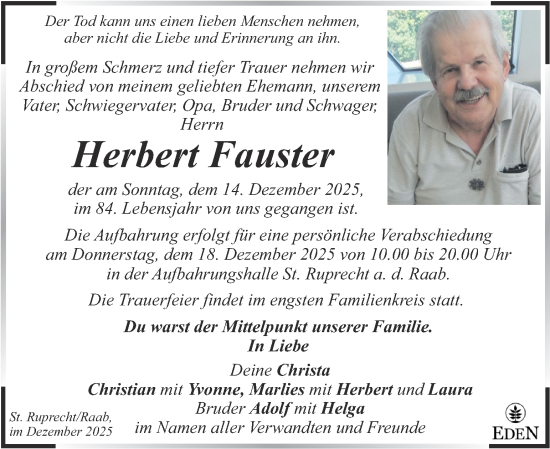 Traueranzeige von Herbert Fauster von Kleine Zeitung