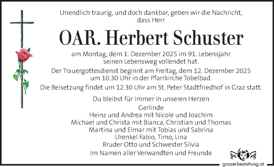 Traueranzeige von Herbert Schuster von Kleine Zeitung