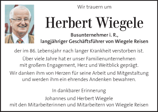 Traueranzeige von Herbert Wiegele von Kleine Zeitung