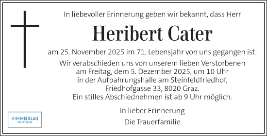 Traueranzeige von Heribert Cater von Kleine Zeitung
