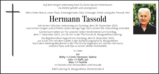 Traueranzeige von Hermann Tassold von Kleine Zeitung
