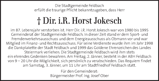 Traueranzeige von Horst Jokesch von Kleine Zeitung