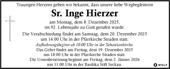 Traueranzeige von Inge Hierzer von Kleine Zeitung