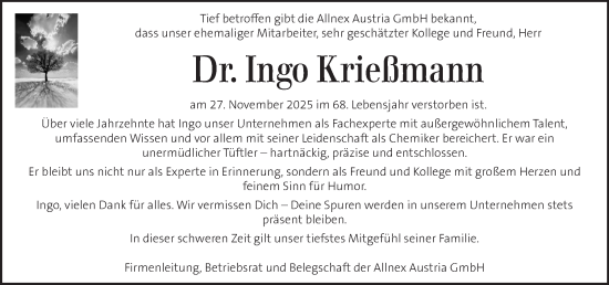 Traueranzeige von Ingo Krießmann von Kleine Zeitung